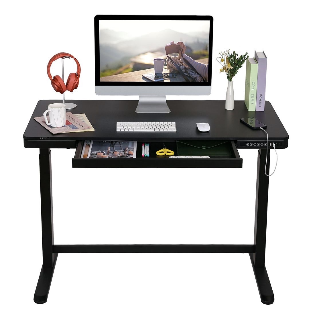 Relaxdays Bureau assis debout réglable en hauteur, tablette clavier,  rehausseur écran PC, support, LxP: 72 x 59 cm, noir